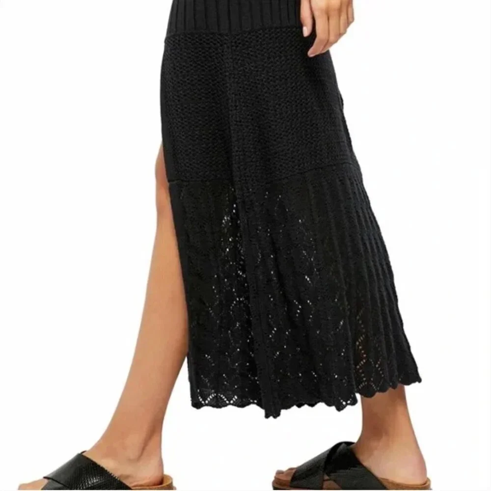 Women's L Free People Bari Knit Column Black Maxi Skirt